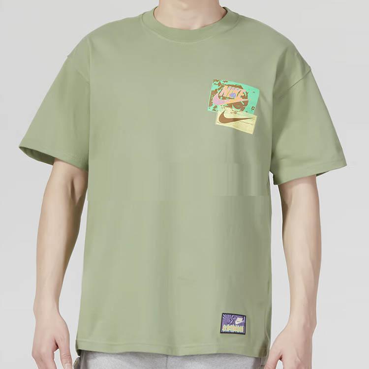 Nike Logo Print Sports Fitness Training Crew Neck Short Sleeve T-Shirt Men Tops Green FB9787-386