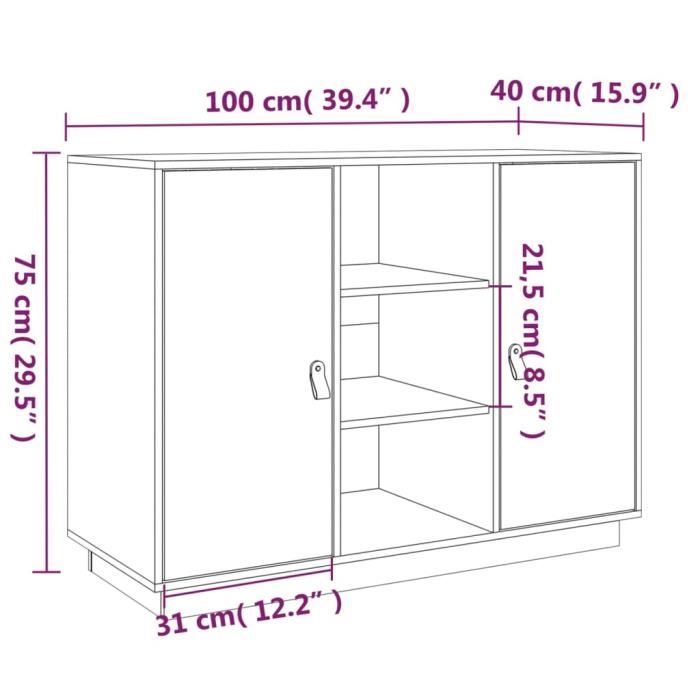 820132 vidaXL Buffet 100x40x75 cm Bois massif de pin