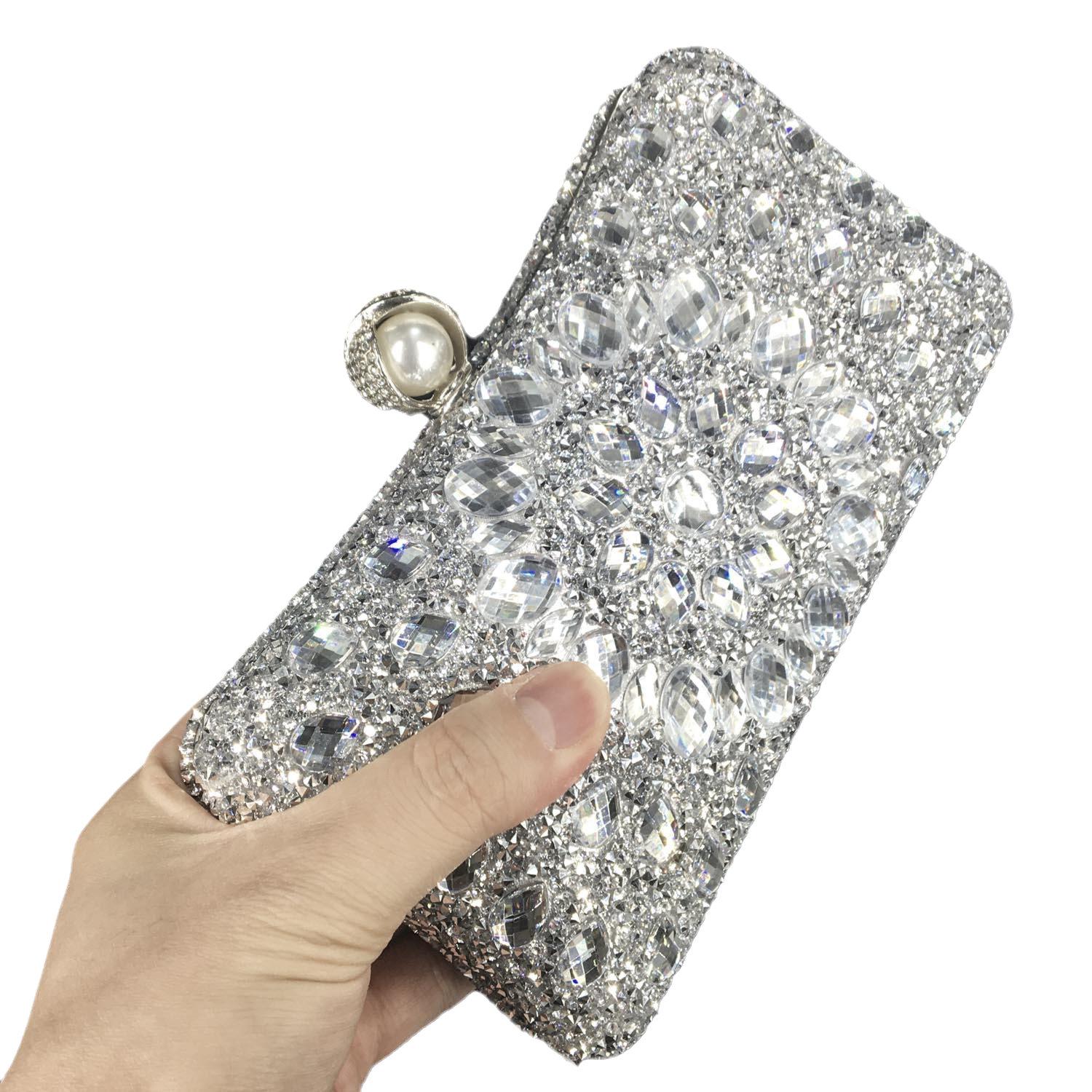 

Boutique De FGG Synthetic Pearl Clasp Women Gold Evening Bags and Clutches Bridal Wedding Rhinestone Handbags Party Purse Bag Mini Clutch серебряный