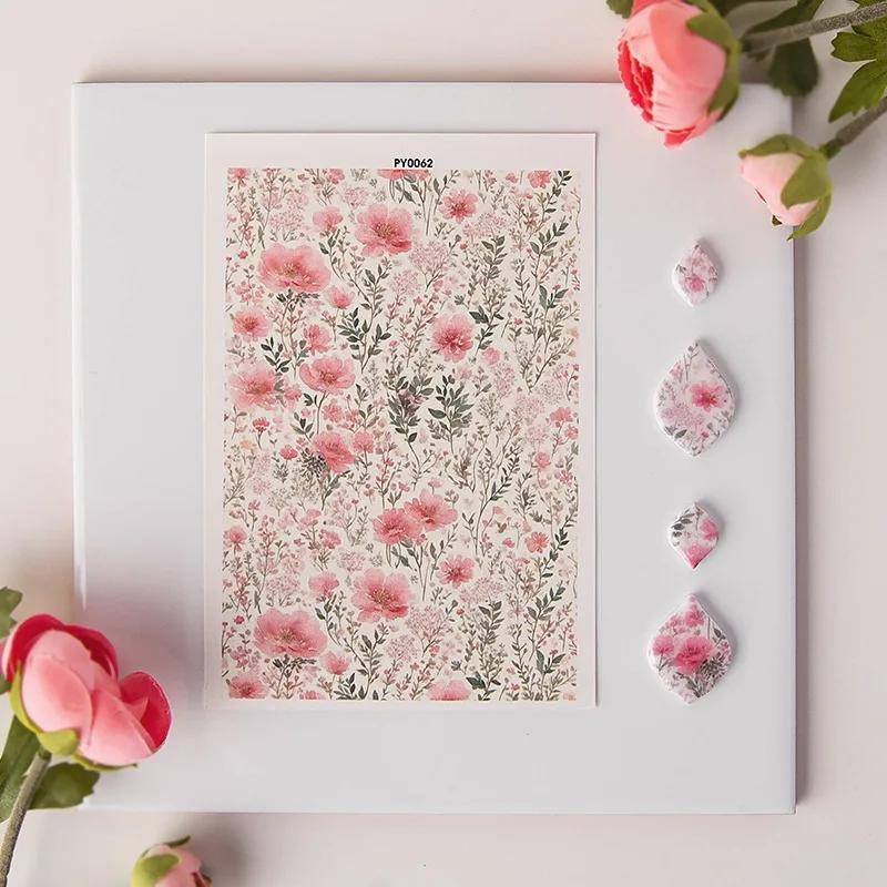 Flower Plant Butterfly Painted Pattern Polymer Clay Watercolor Transfer Paper Earring Jewelry Pottery DIY Water-soluble Stickers