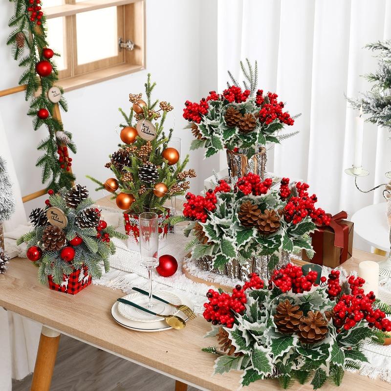 10/1Pcs Artificial Red Berry Pine Needle Stem Artificial Pine Cone Fake Flower Branch Diy Home Christmas Party Wedding Decor
