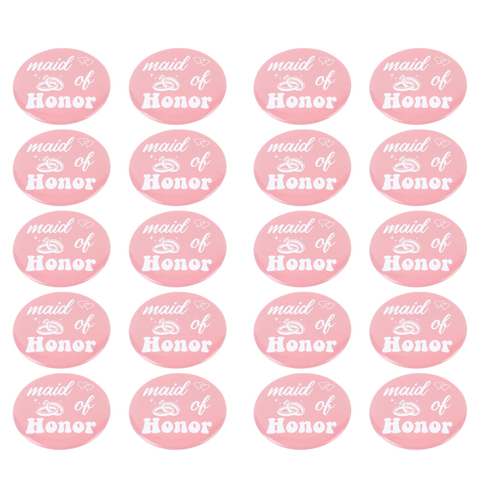20Pcs Maid of Honor Badge Tinplate Clear Prints Bridal Party Badges Wedding Accessories Rosy