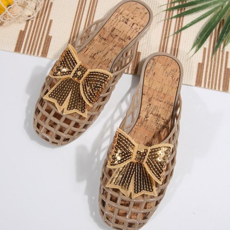 Fashion Women Jelly Flats Fashion Slip-On Flats Closed Toe Hollow Out Ballet Flats Lightweight Beach Jelly Shoes for Outdoor Travel