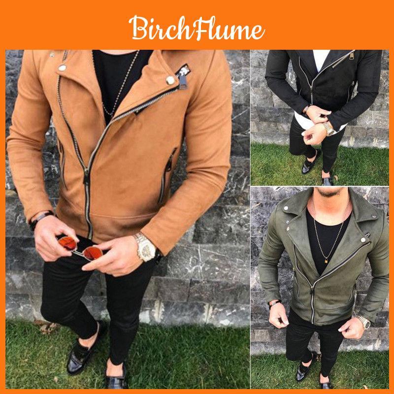 Giacca da motociclista da uomo di qualità con cerniera e maniche lunghe, cappotto vintage slim fit**