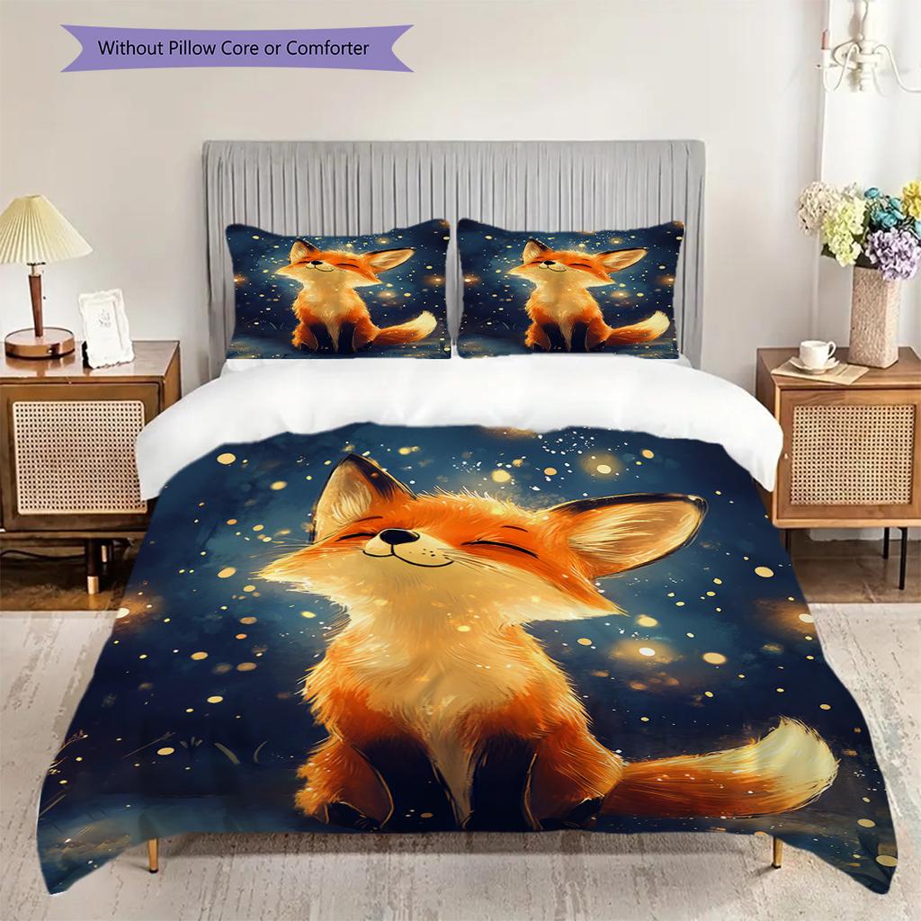 Fox Pattern Bedding Quilt Set Quilt Cover Pillowcase Home Decoration Birthday Gift (1 * duvet cover + 2 * pillowcase, without core)
