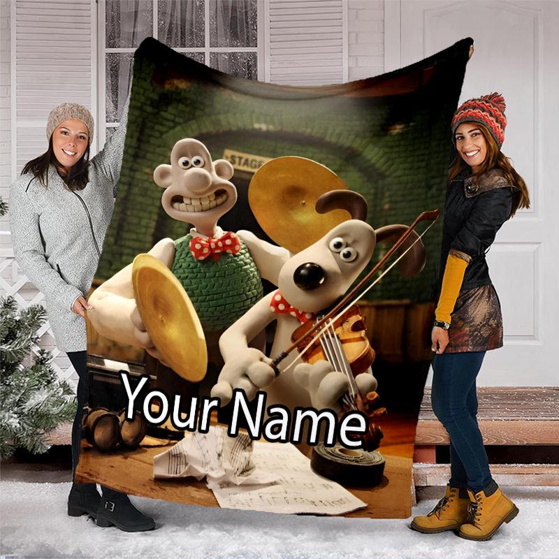 Custom Name Wallace & Gromit Theme Printed Blanket - Perfect for Couch, Bed, Travel & Outdoor Use | Machine Washable, Cozy & Durable.