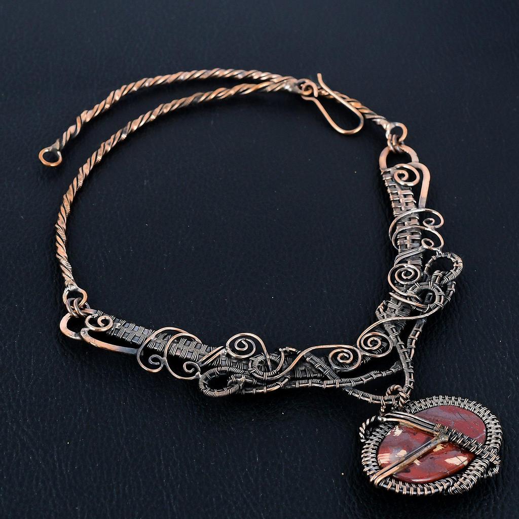Roter Flussjaspis Halskette, 999 Kupferdraht umwickelte Halskette Edelsteinschmuck, Handgefertigte Halskette Erstaunlicher Schmuck, Geschenk für Sie