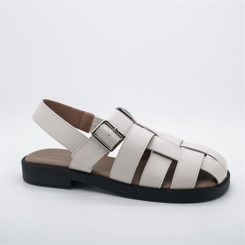 

Meotina/женские сандалии-гладиаторы из натуральной кожи с круглым носком на плоской подошве с пряжкой, лаконичная женская модная повседневная обувь, летние черные, бежевые 40 35 бежевый