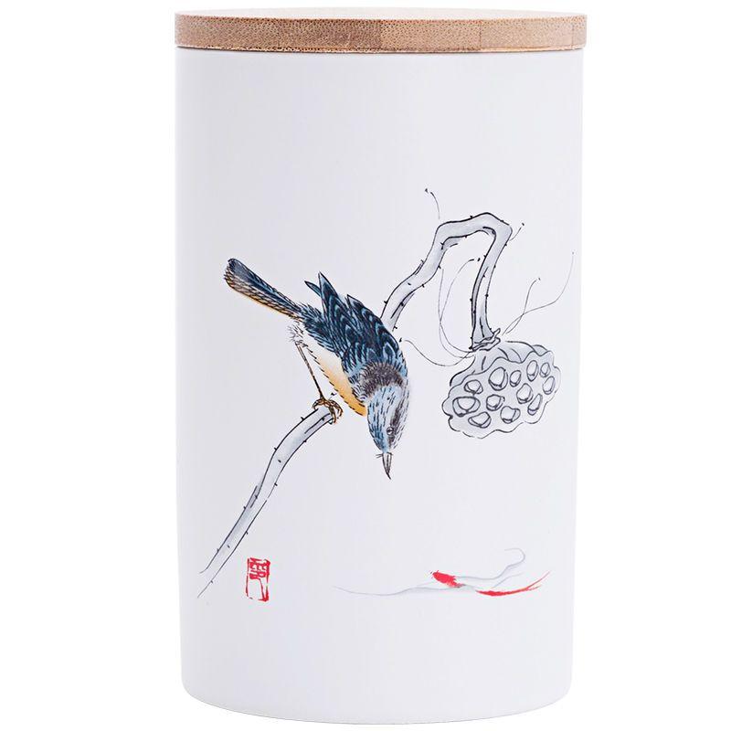 Creative Wooden Lid Ceramic Tea Can Household Moisture-proof Sealed Bottle Storage Box Food Container Decoration Jar Home Decor