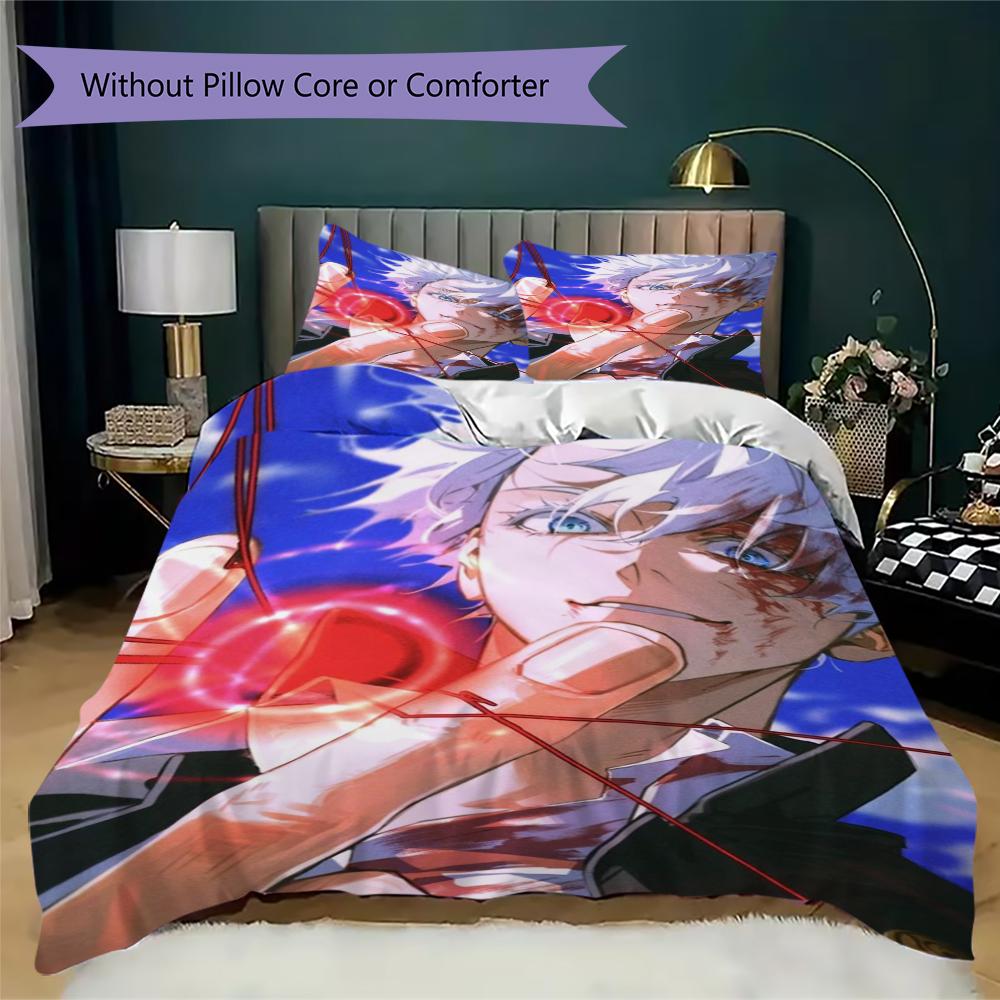 Jujutsu Kaisen Pattern Bedding uilt Set uilt Cover Pillowcase Home Decoration Birthday Gift (1 * duvet cover + 2 * pillowcase without core)