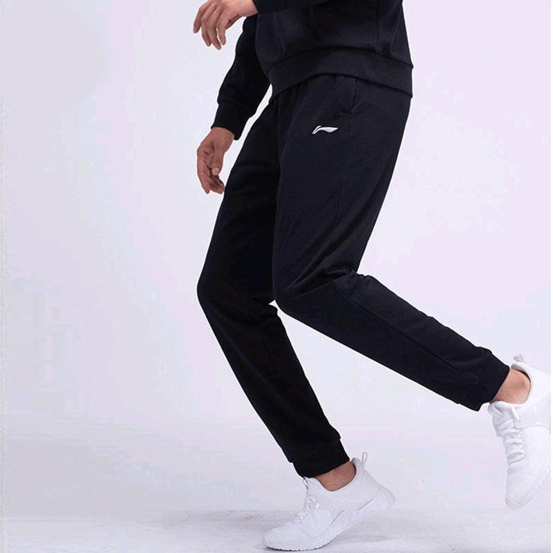 Li Ning Football Series Embroidered Logo Fleece Cuffed Loose Sports Pants Men Pants Black AKLRB45-1