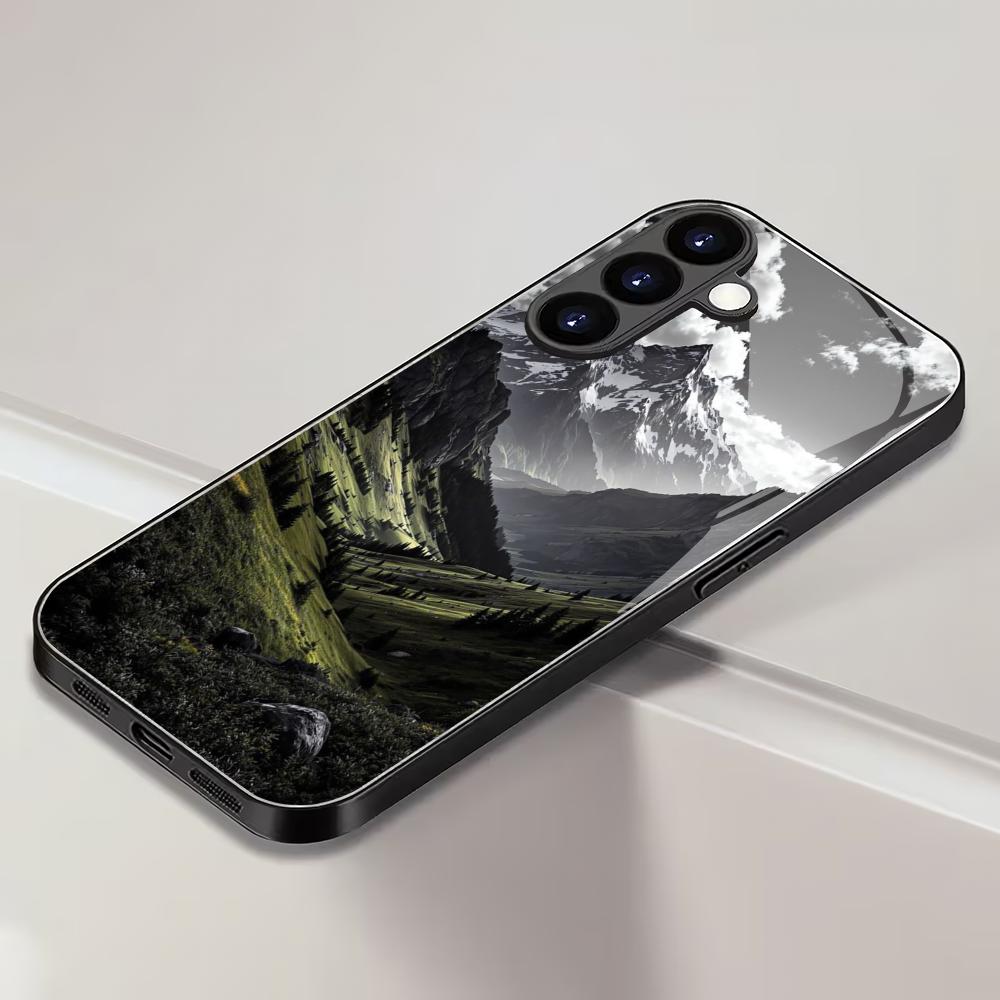 Tempered glass phone case suitable for Samsung Galaxy S26 S25 S24 S23 S22 S20 FE/Ultra/Plus mountain scenery, high-end fashion