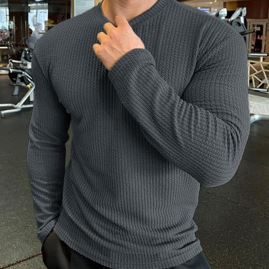 2024 Men Long Sleeves Solid Shirt Fitness Bodybuilding Tees Tops Male Fashion Slim Stripes Tshirts Man Inside Underwear