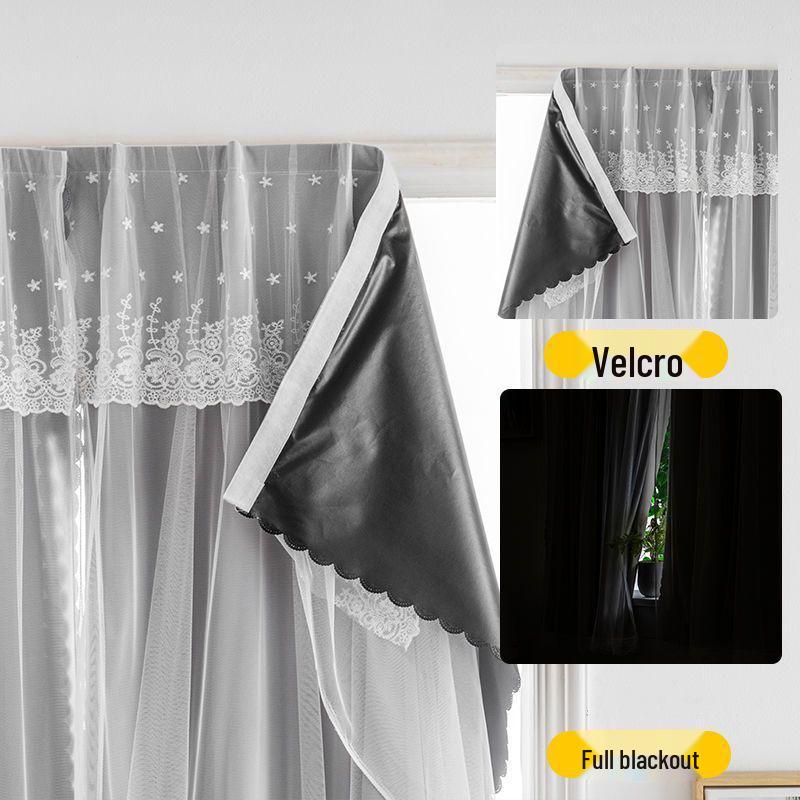 Velcro Gauze Curtain: No-Punch, Full Blackout, Non-Transparent, Sun-Protected, Ideal for Rental Rooms (Blocks 99% Light)