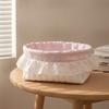 Quilted Textile Basket Gingham Lining Lace Trim Dotted Pattern for Desk