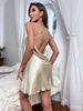 Women's Sexy Short Backless Loungewear Solid Nightgown Summer V-neck Cross Strap Dress Faux Silk Thin Slip Dress