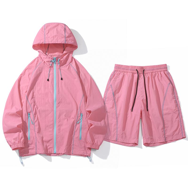 UPF100+Ice Silk Sunscreen Clothes Men's Summer Quick Drying Shorts Couple Sunscreen Clothes Set Men's Two Piece Set