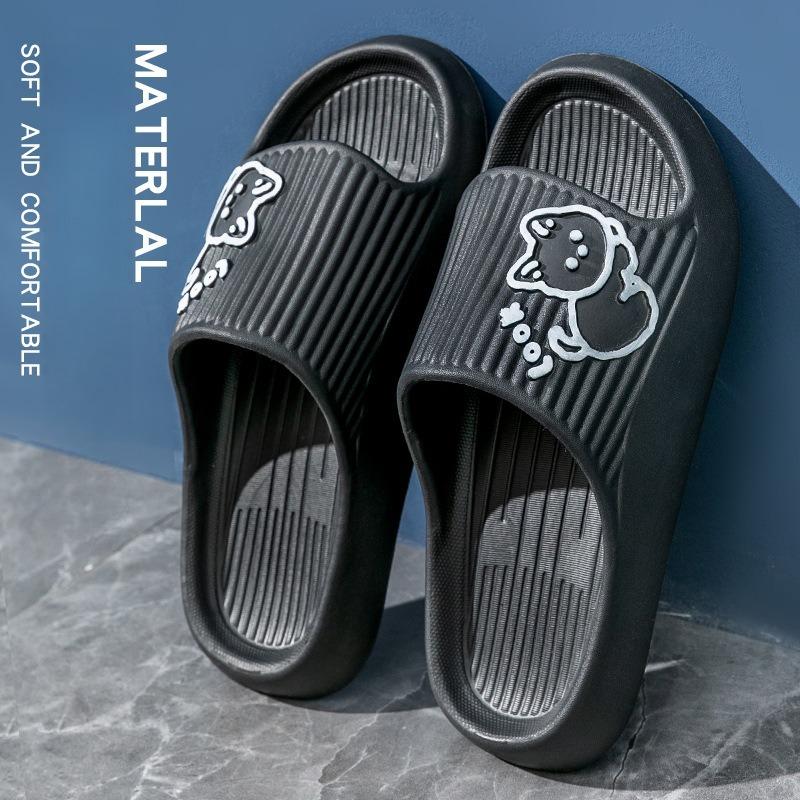 

2pcs Couple Style Cartoon Thick Sole Slippers All-Season 2025 New Home Bathroom Non-Slip High Elasticity Cushioning Men s Slippers 44-45