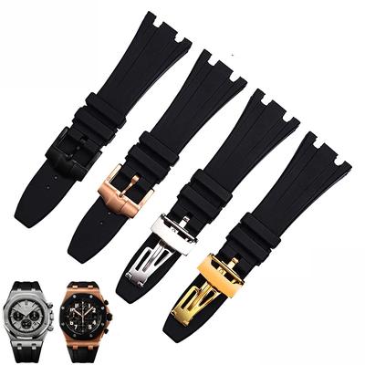 Pentru AP15703 15710 26703 Royal Oak Offshore Curea de cauciuc de înaltă calitate 28mm Brățară neagră pentru bărbați Cataramă pliabilă cu unelte