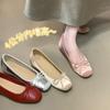 Small Inner Height Increase Square Head Single Shoes Women's New Ballet Bow Mary Jane Ladyshoes