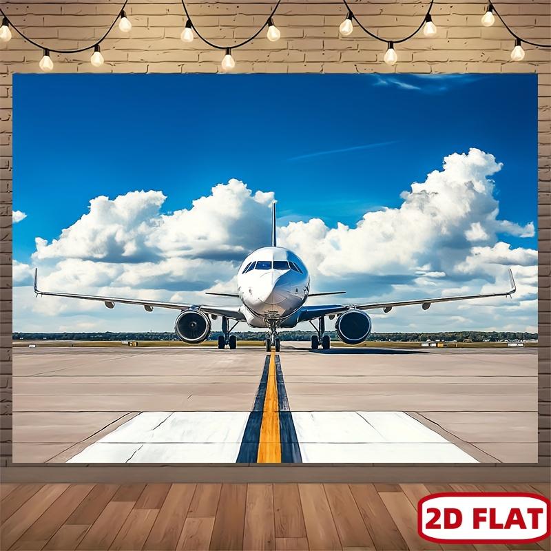 2D Flat Background Fabric Made of Polyester Using a Photo of an Airplane On the Runway