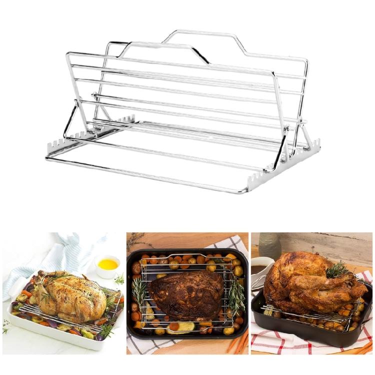 Foldable Stainless Steel Rack for Roasting Steak Ribs Turkey and Chicken Roaster Stand Multifunctional Cooking Supplies