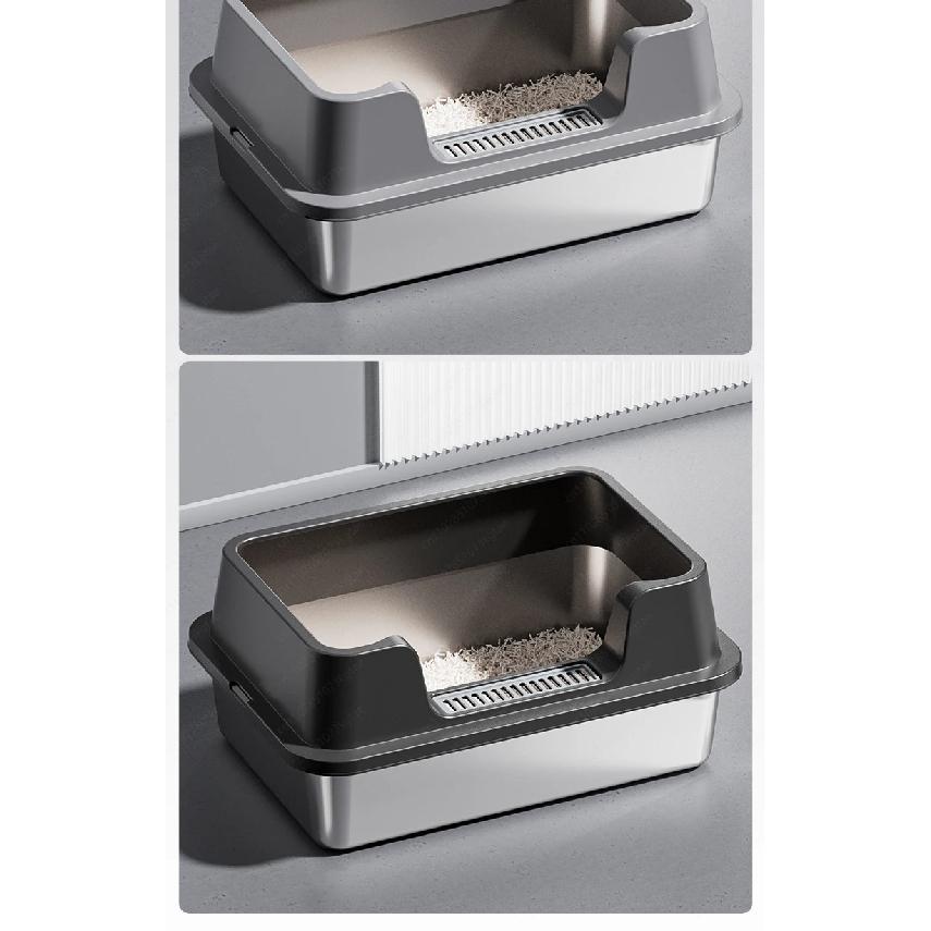 Stainless Steel Cat Litter Box Open High Fence Oversized Splash-proof Deepening Semi-closed Cat Toilet Pet Supplies