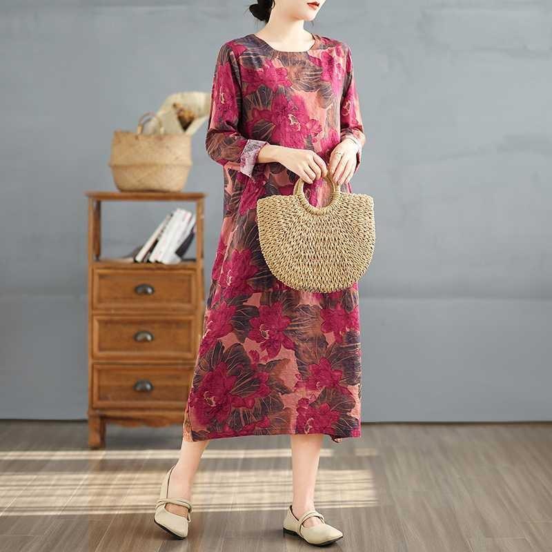 Round Neck Long Sleeve Loose Plus Size Long Dresses