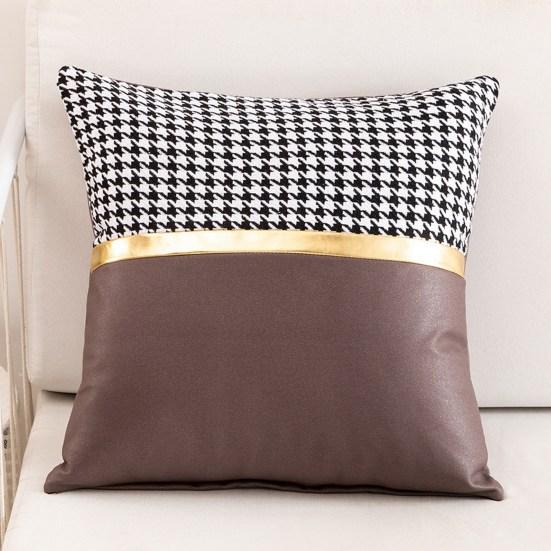 Square Pillow Case Houndstooth Solid Color Golden Strap Splicing Thickened Sofa Bed