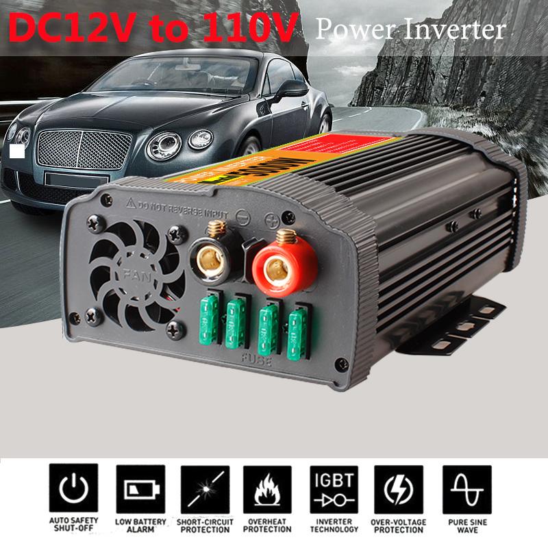 Black 12000W Peak Car Power Inverter 12VDC To 110V/220VAC USB Sine Wave Converter Kit