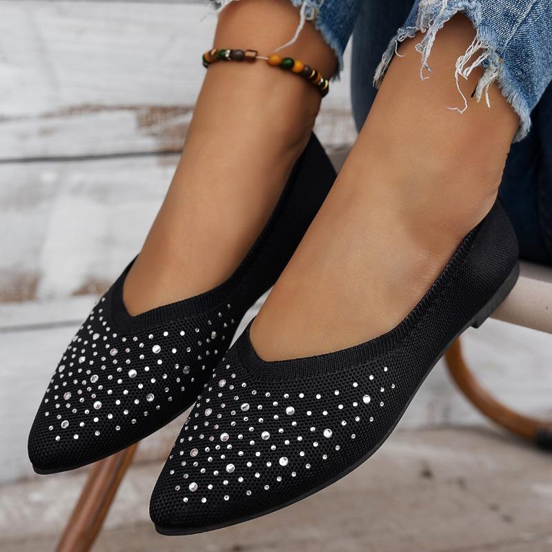 Fashion 2025 High Quality Women's Shoes Shallow Women's Flats Fashion Crystal Solid Daily Flats Women Sexy Pointed Toe Flat Low Heels