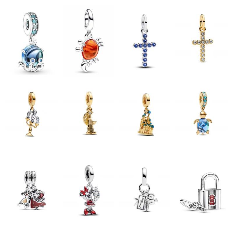 Silver Crab Turtle Mickey Castle Pendant Beaded DIY Charm