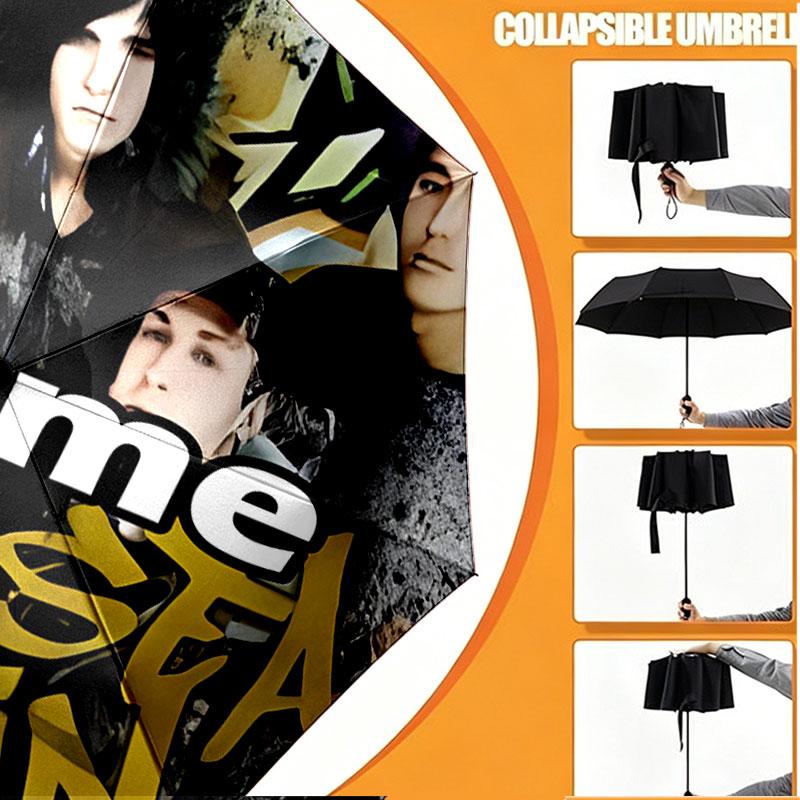 Custom Name Personalized Bring Me the Horizon Print Umbrella, Auto Open Close, 8‑Rib Sturdy Frame, Commute Camping Hiking Use, Birthday Gift