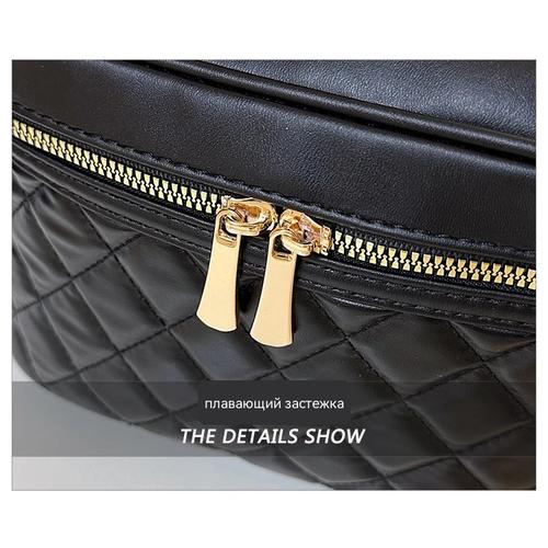 Stylish Quilted PU Makeup Bag Portable Cosmetic Organizer Travel Toiletry Pouch Black