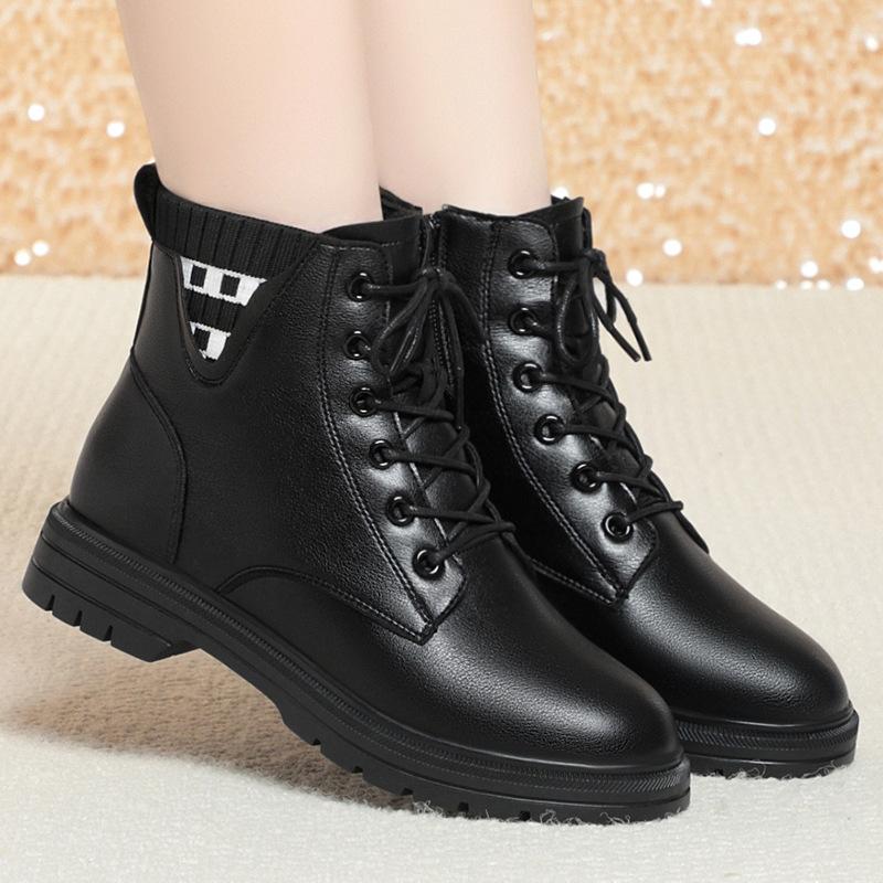 

White Martin boots shoes, new velvet leather shoes women s autumn and winter short boots soft leather soft-soled boots 40