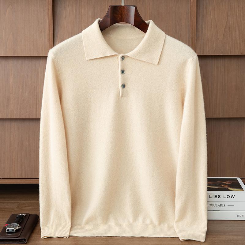 Autumn And Winter New Polo Shirt Cashmere Men'S Fashion Casual Pullover Lapel Long-Sleeved Versatile Top