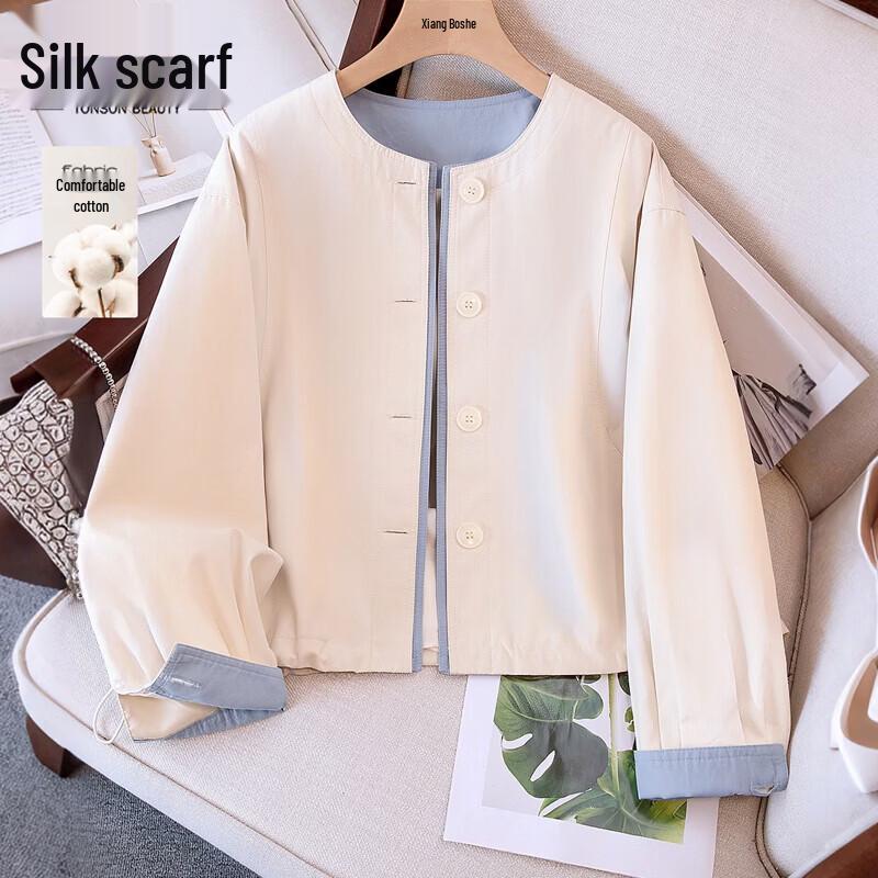 Sibai She Women s Round Neck Color-Block Loose Fit Long Sleeve Jacket M