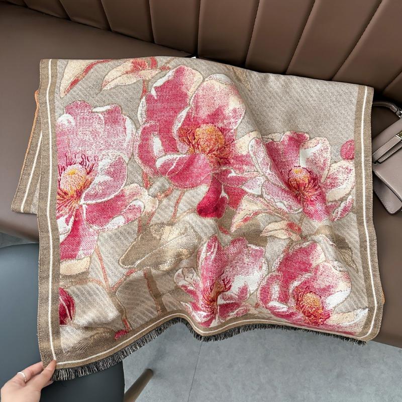 Winter new oil painting fashion peony flower imitation cashmere scarf women's elegant warm thickened shawl