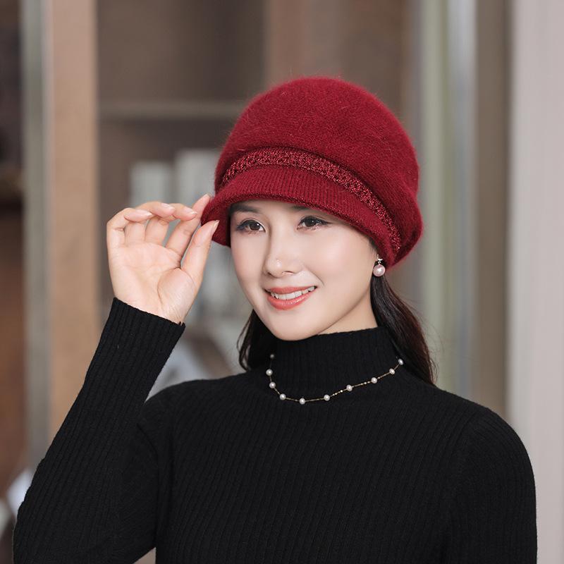 Autumn and Winter Solid Color Knitted Warm Knitted Hat for Mom Middle Aged and Elderly Female Duck Tongue Hat
