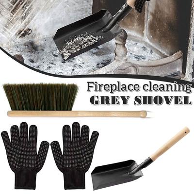 Set de Cepillos Limpiadores de Cenizas de Chimenea Kits Multifuncionales Metálicos de Lavado para Chimeneas con Guantes Para la Limpieza de Chimeneas de Interior