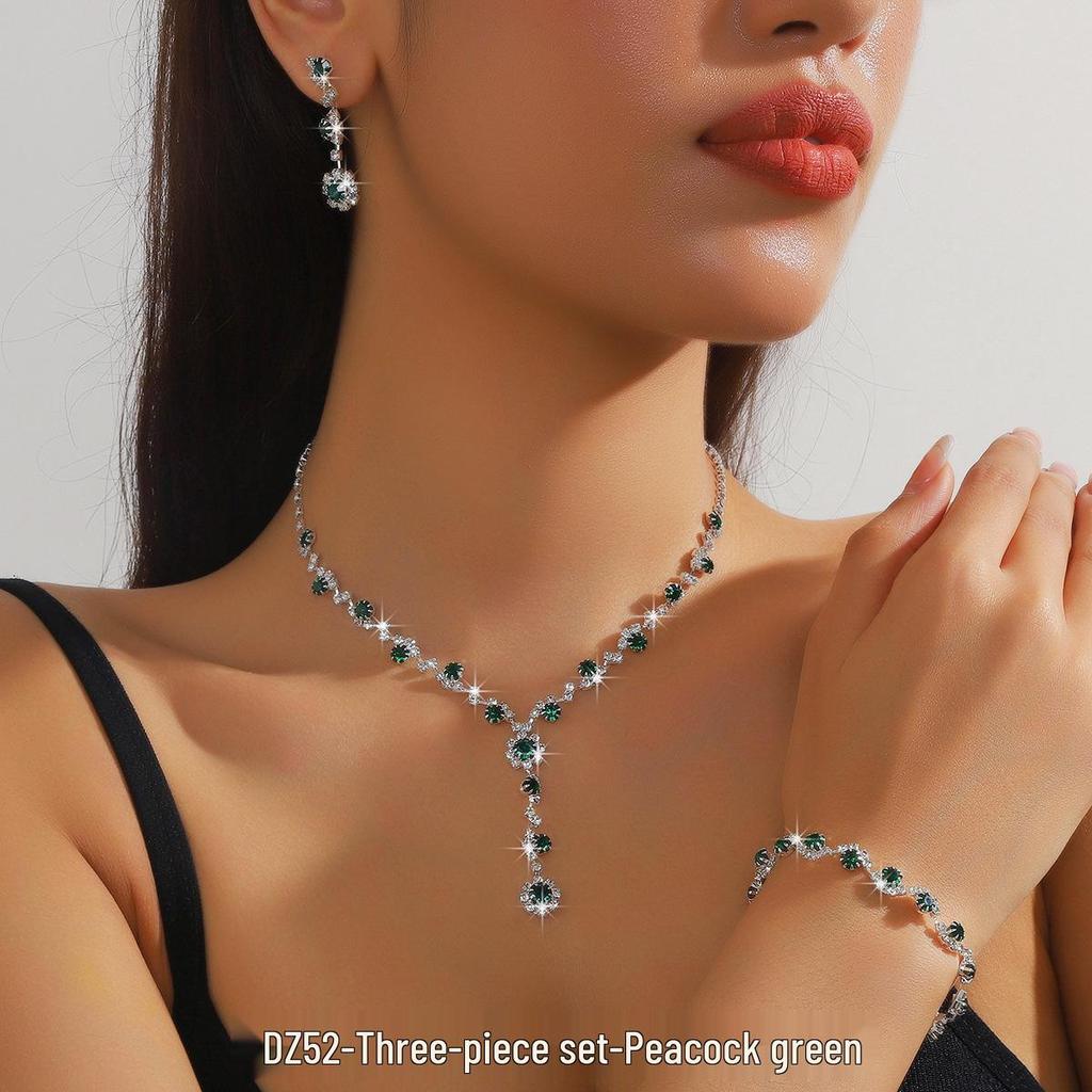 Pink Diamond & Multi-Color Gem Jewelry Set: Necklace, Earrings, Bracelet Trio for Weddings.