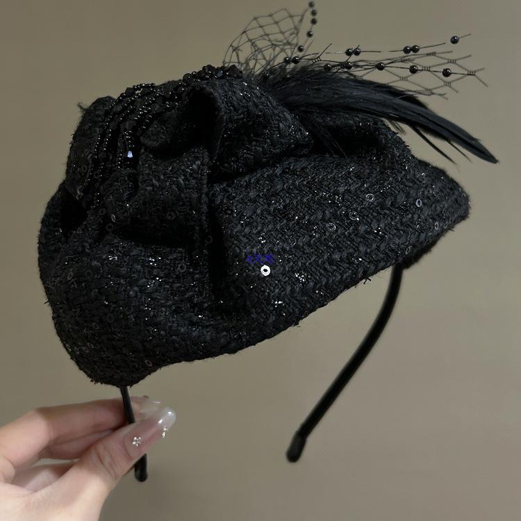 Luxury Feather Beret Headband: Women's Hair Accessory and Hair Tie, Half Hat, White Hair Cover