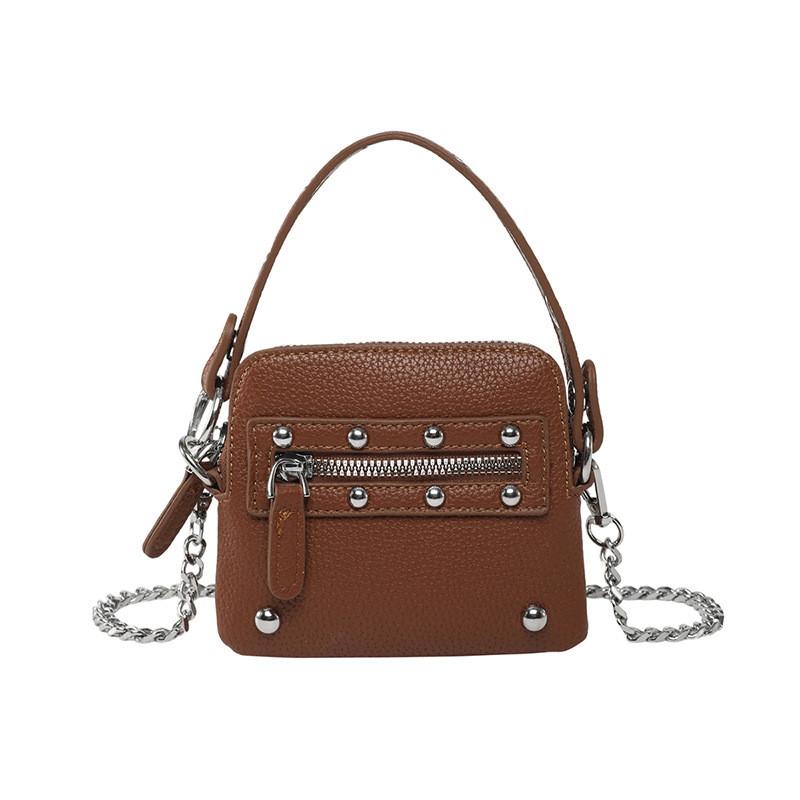 Fashion Solid Color Rivet Decoration Women Casual Mini Shoulder Chain Bag For Casual Outings