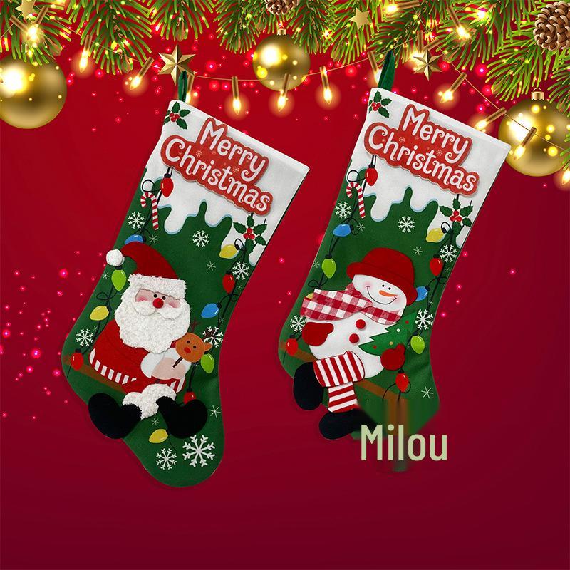 Traditional Snowman Christmas Stocking - Red & Green Applique Hanging Decoration for Candy & Gifts