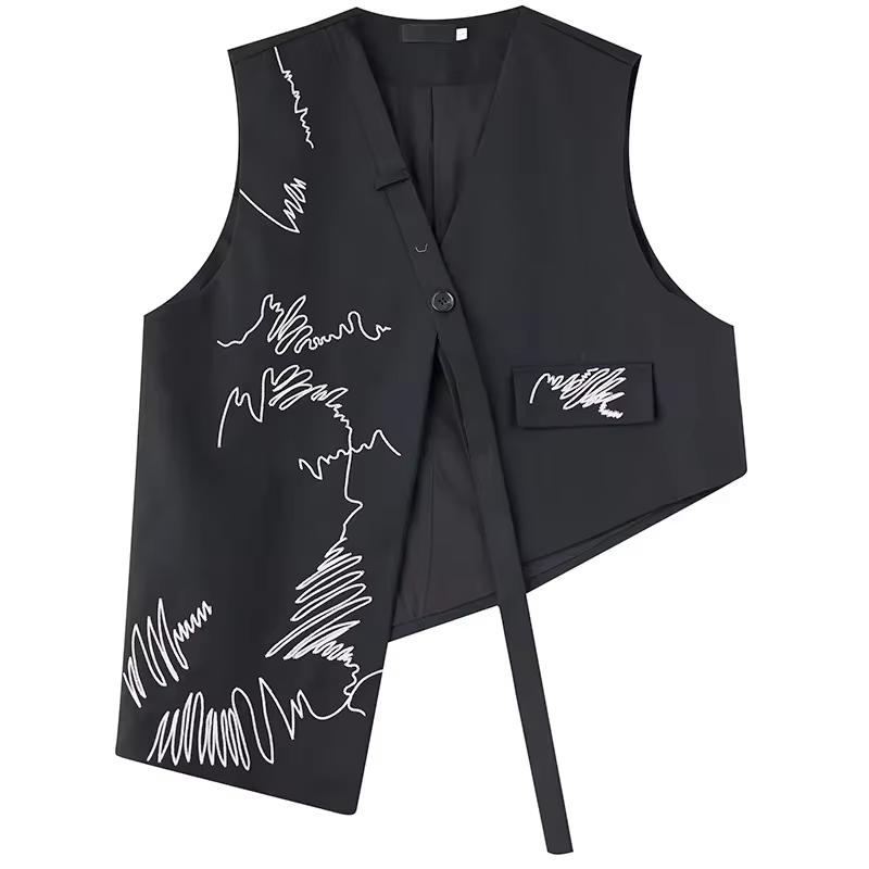 

Повседневный жилет XITAO с нерегулярной вышивкой GMM1217 One Size чёрный