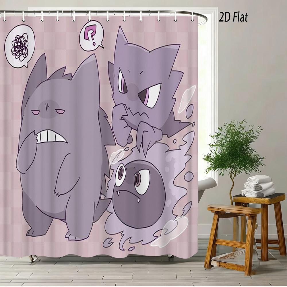 Dragon Ball Z Majin Buu (Fat Buu) Cheerful Pose Scene 2D Print Waterproof Shower Curtain, Vibrant Solid Purple Background With P