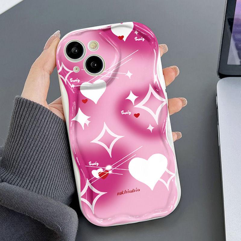 Pink smudge love applies to iPhone17 Pro mobile phone case Apple 16 cream wave 14/13 soft case 15