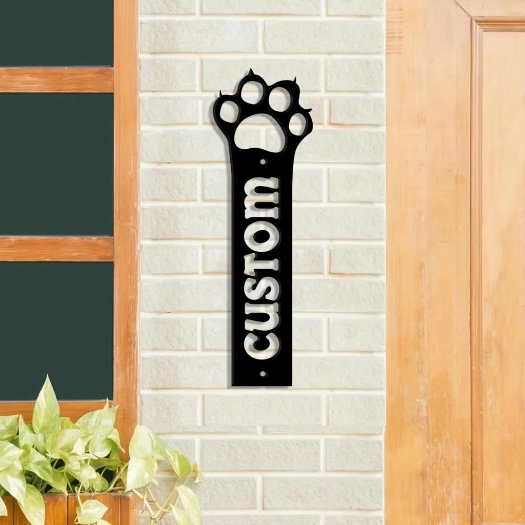 Custom Dog Paw Address Metal Sign, House Number Plaque, Garden Stake Decor