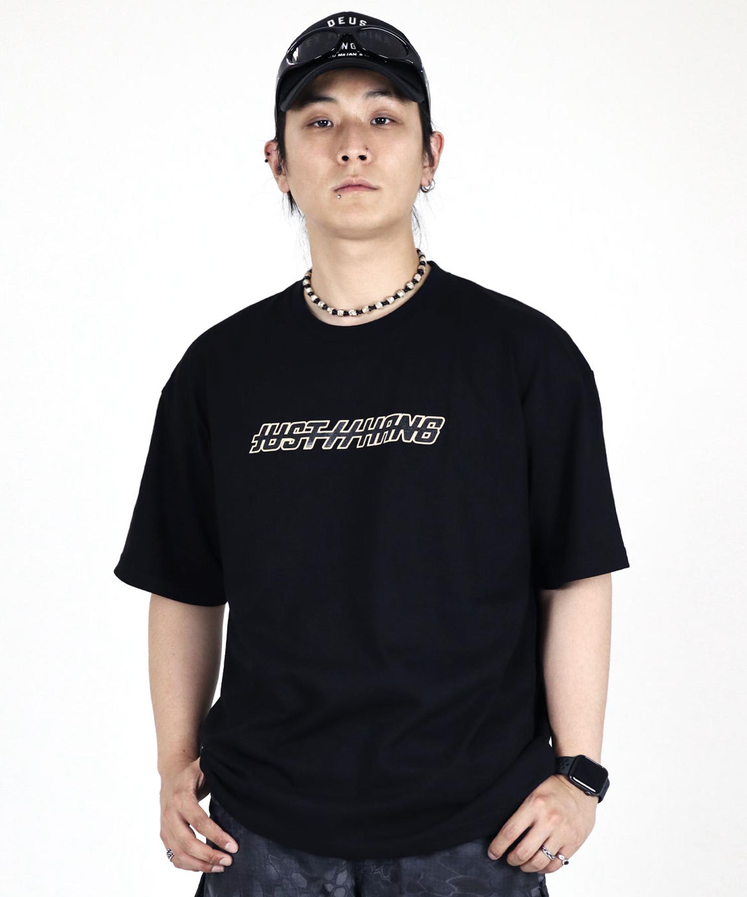 Just Haeng Two-Tone Logo Ivory Black Oversized Short Sleeve T-Shirt Xl