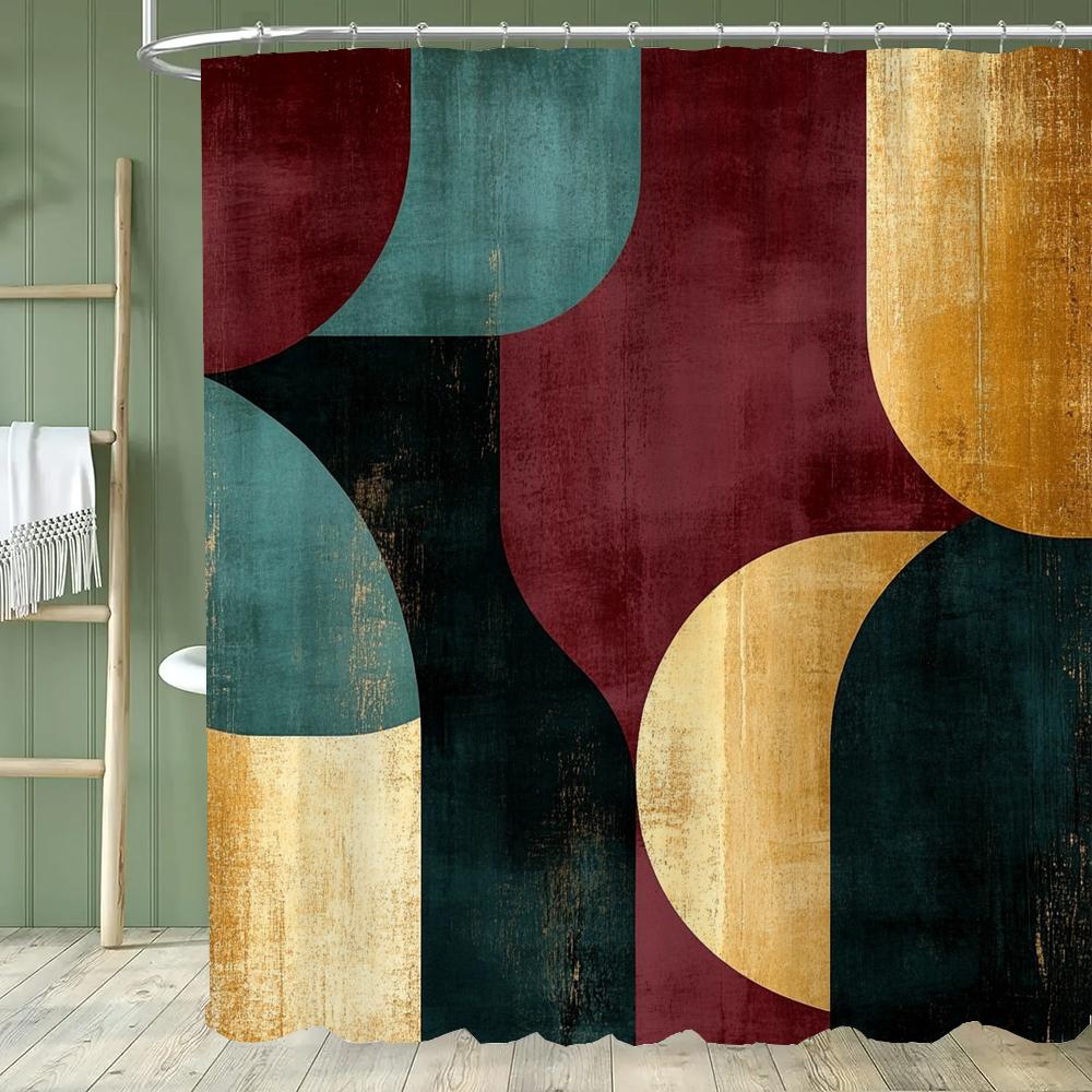 Modern Geometric Shower Curtain, Stylish Design Modern Minimalist Bathroom Curtain , Home Decoration Curtain With Hooks